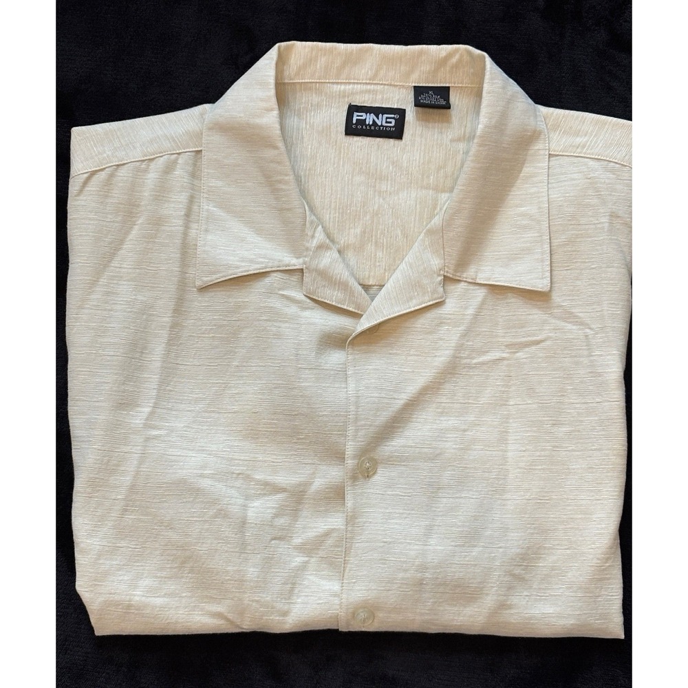 PING Collection Men Cream Silk Blend Short Sleeve Casual Golf Polo XL Ivory